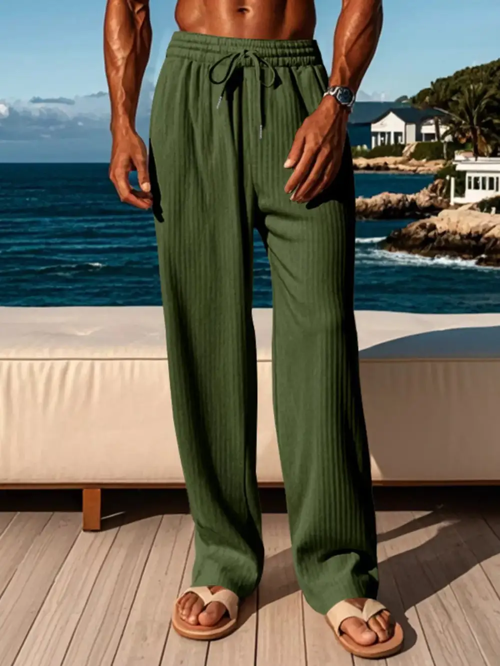 Men's Full Size Ribbed Knit Wide Leg Pants