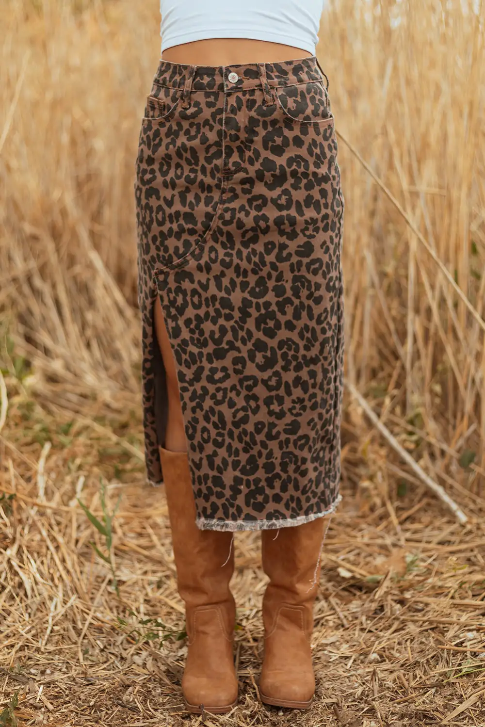 Open Denim Printed Skirt