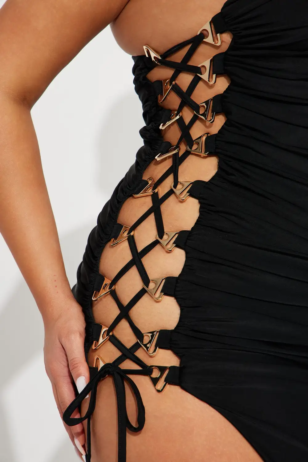 Angelina Lace Up Maxi Dress - Black