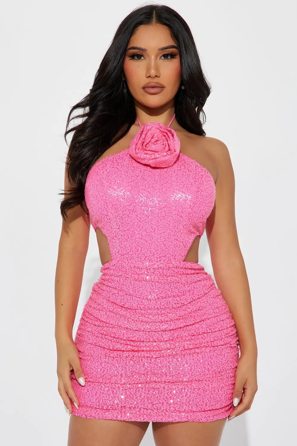 Daisy Sequin Mini Dress - Hot Pink