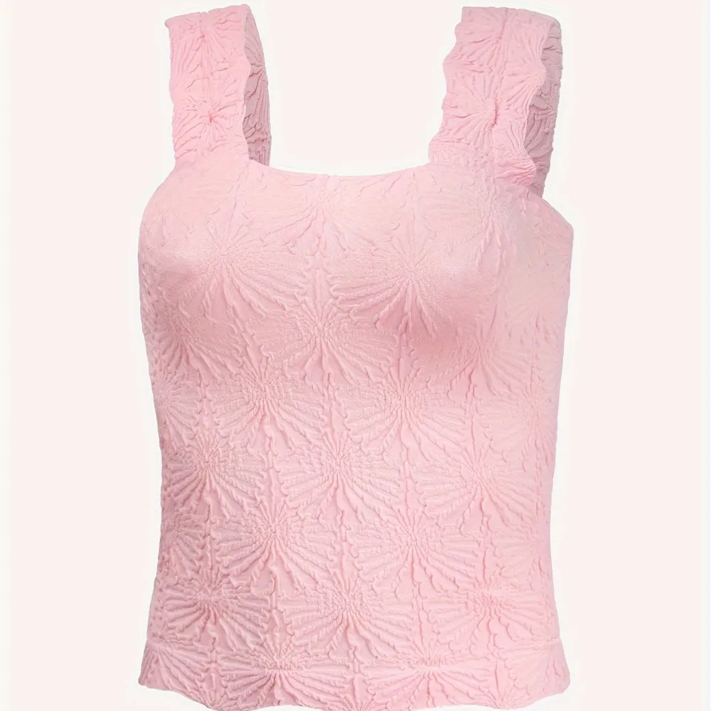 Floral Jacquard Cami: Active Style (Square Neck, Wide Straps)