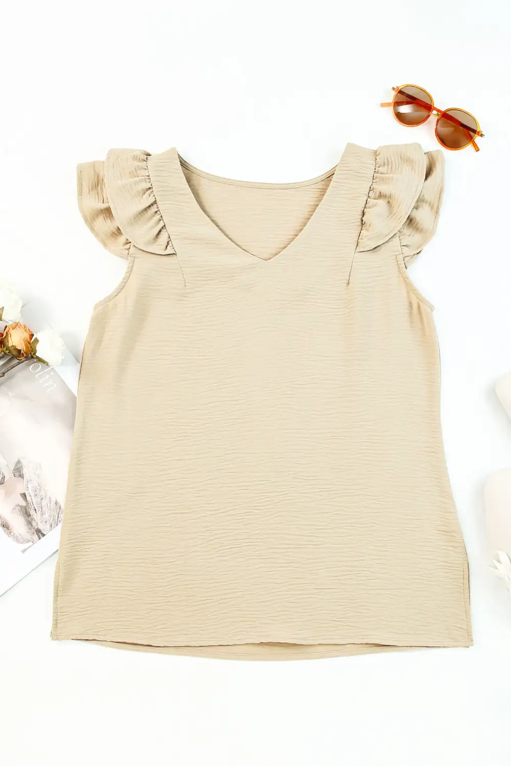Ruffle Tiered Sleeve V Neck Tank Top