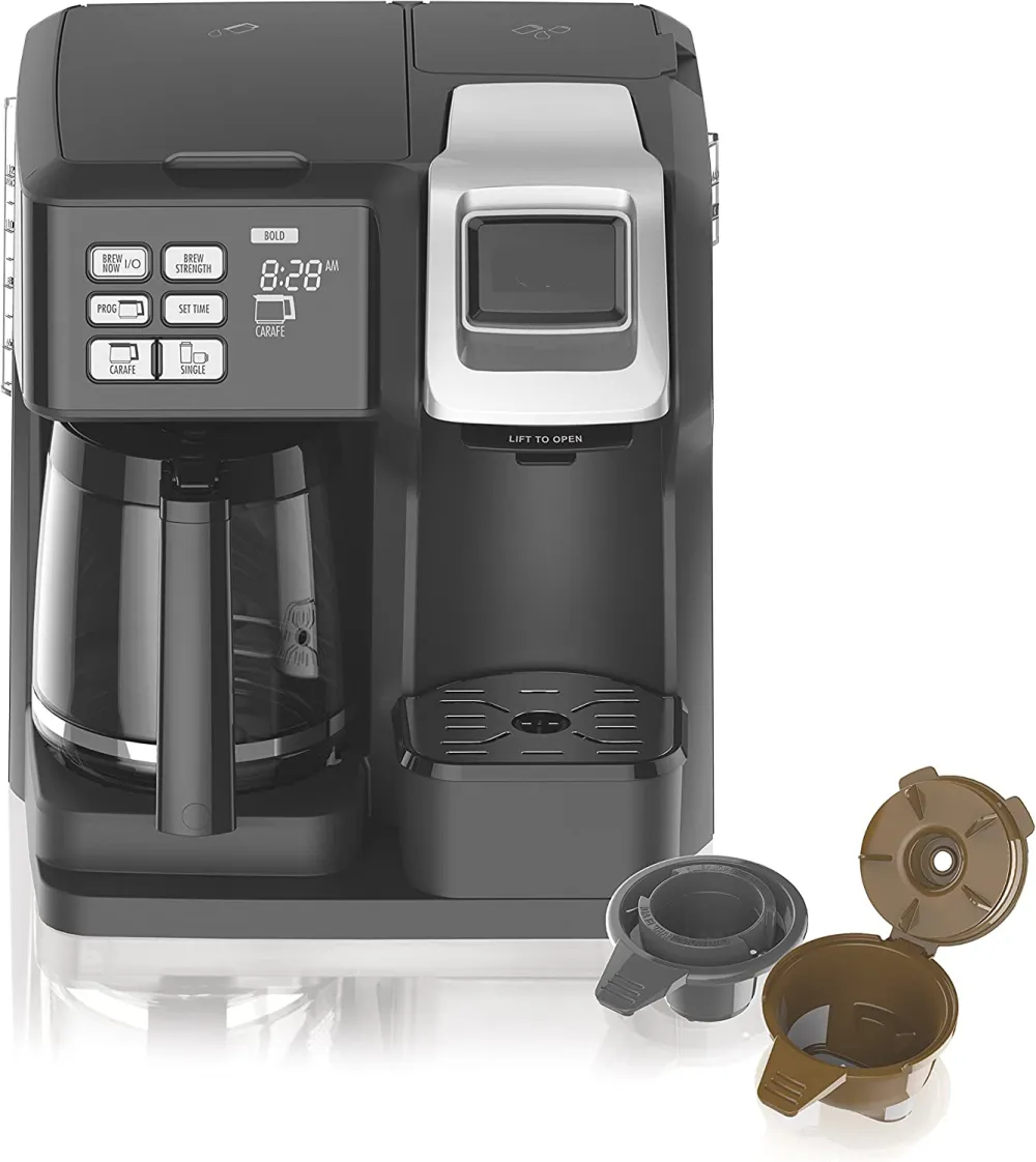 2-Way Coffee Maker, Compatible with Grounds, Combo, Single Serve & Full 12c Pot, Black - Fast Brewing