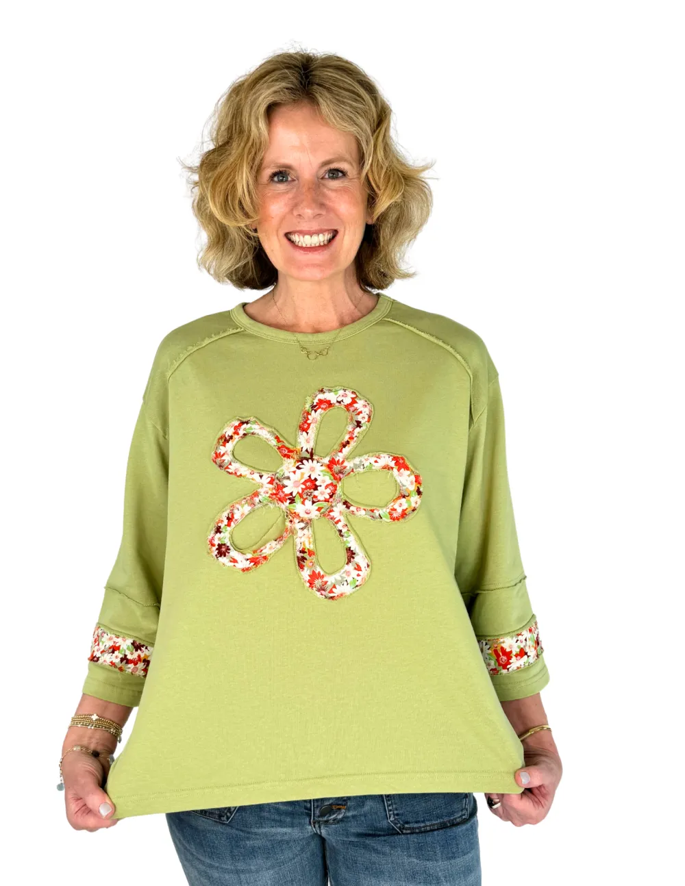 Hallie Flower Patch Top - Pistachio