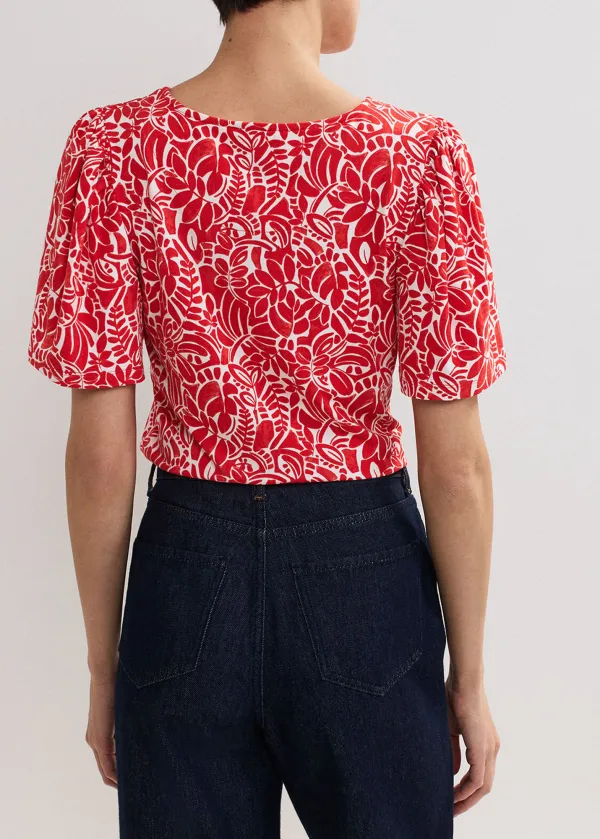 Fashionable High-End Red Printed Ladies Top