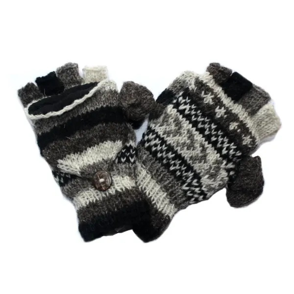 STRIPE FINGERLESS GLOVES WITH MITTEN FLAP