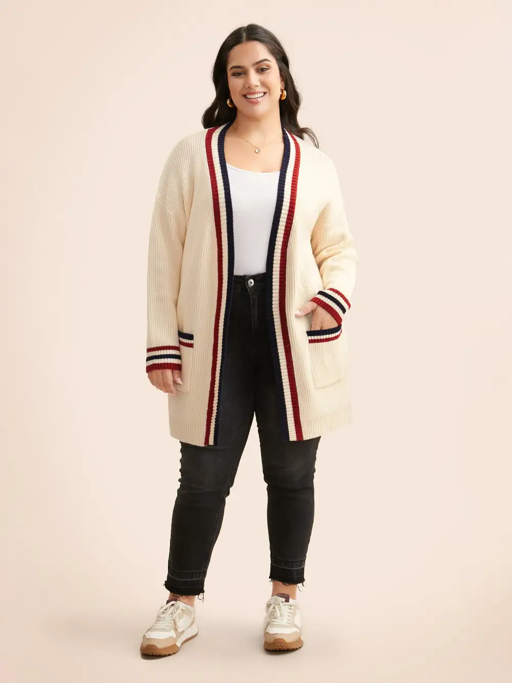 Supersoft Essentials Contrast Striped Drop Shoulder Cardigan