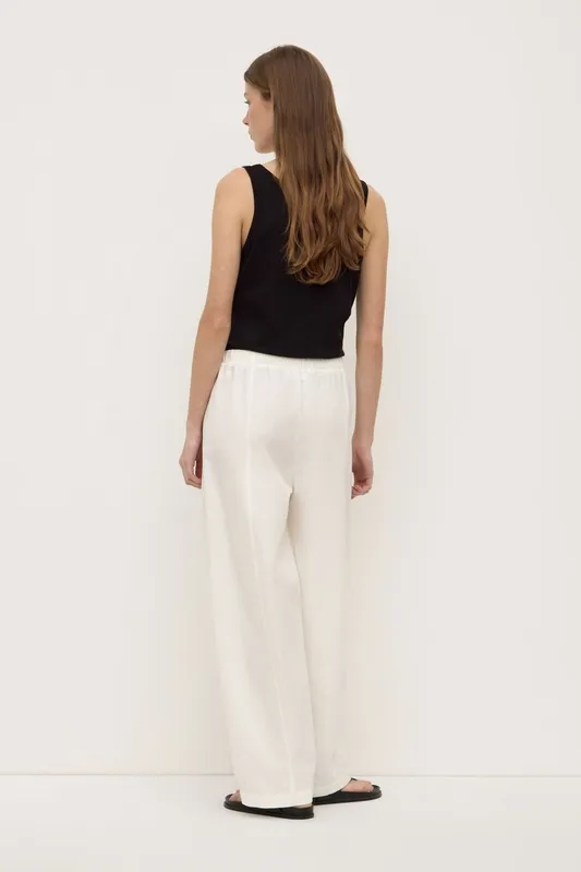 White Cotton Linen Barrel-Leg Pant