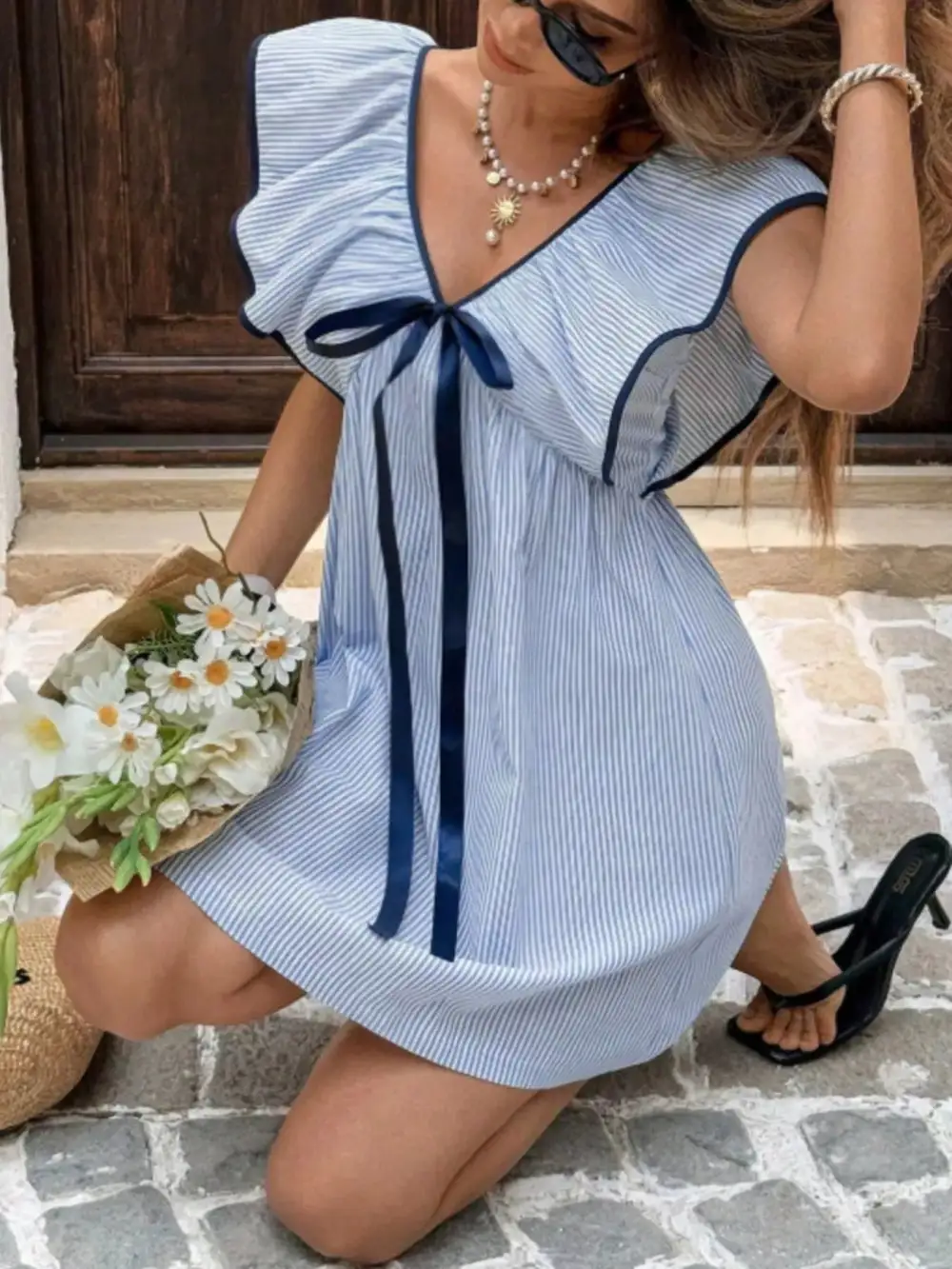 Striped Ruffle Mini Dress