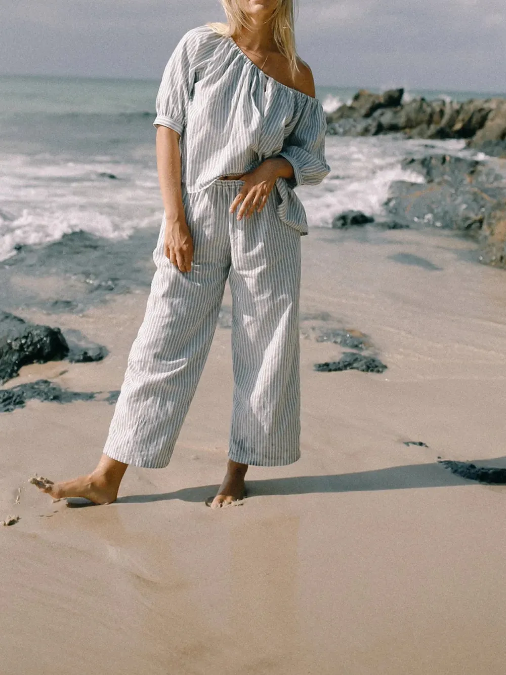 Casual Style Pant Blue Stripe