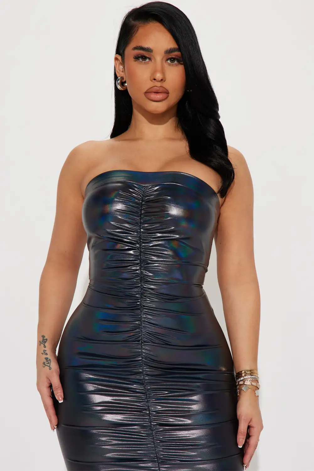 Mona Metallic Mini Dress - Navy