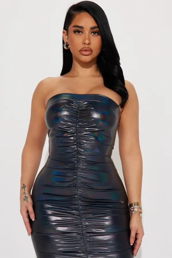 Mona Metallic Mini Dress - Navy