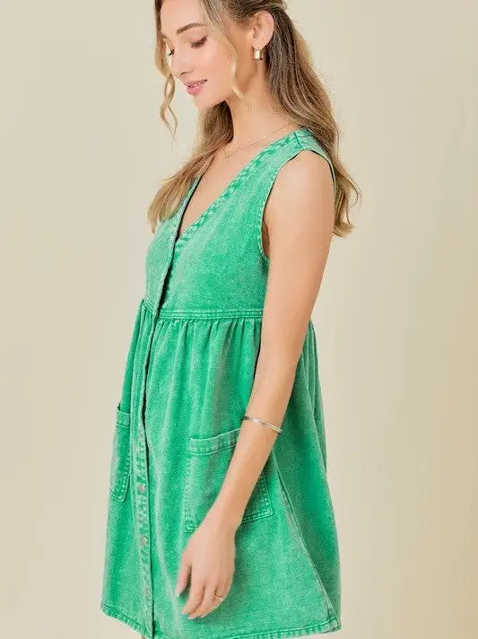 If You Can Dream It You Can Do It Washed Green Denim Dress