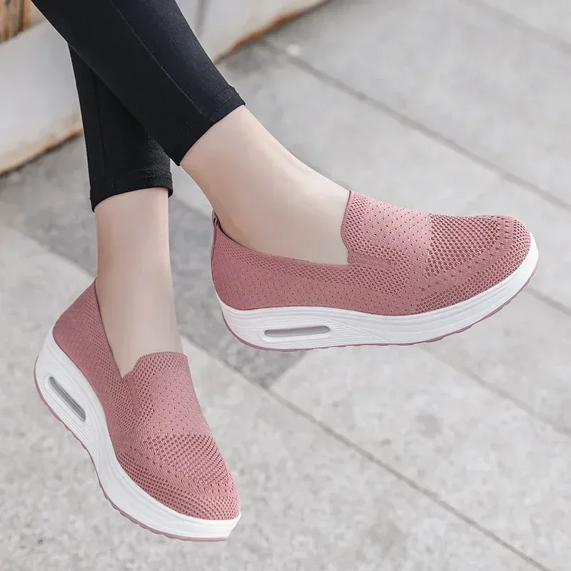 Air Cushion Slip-On Walking Shoes Platform Mesh Sneaker Sandals