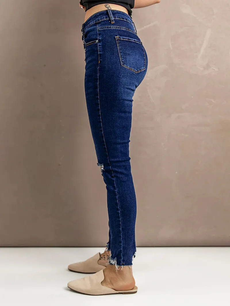 Women's ripped slim fit button jeans