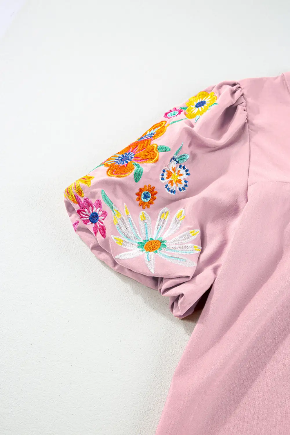 Softly Styled Floral Embroidered Puff Sleeve Blouse