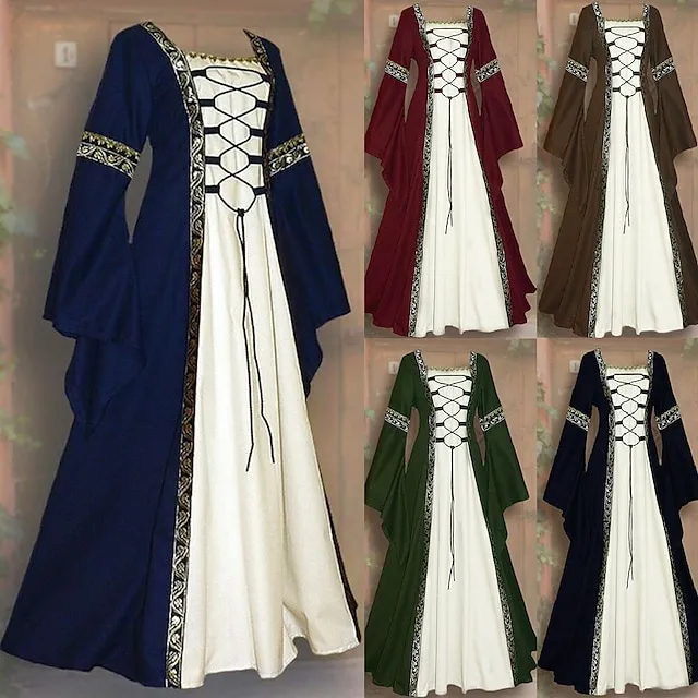 Medieval Renaissance Cocktail Dress Vintage Dress Prom Dress Outlander Plus Size Women's Cosplay Costume Halloween Party Festival Dress