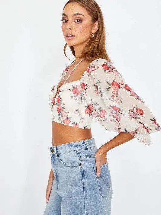 Fearless and Fabulous Chiffon Balloon Sleeved Bustier Crop Top