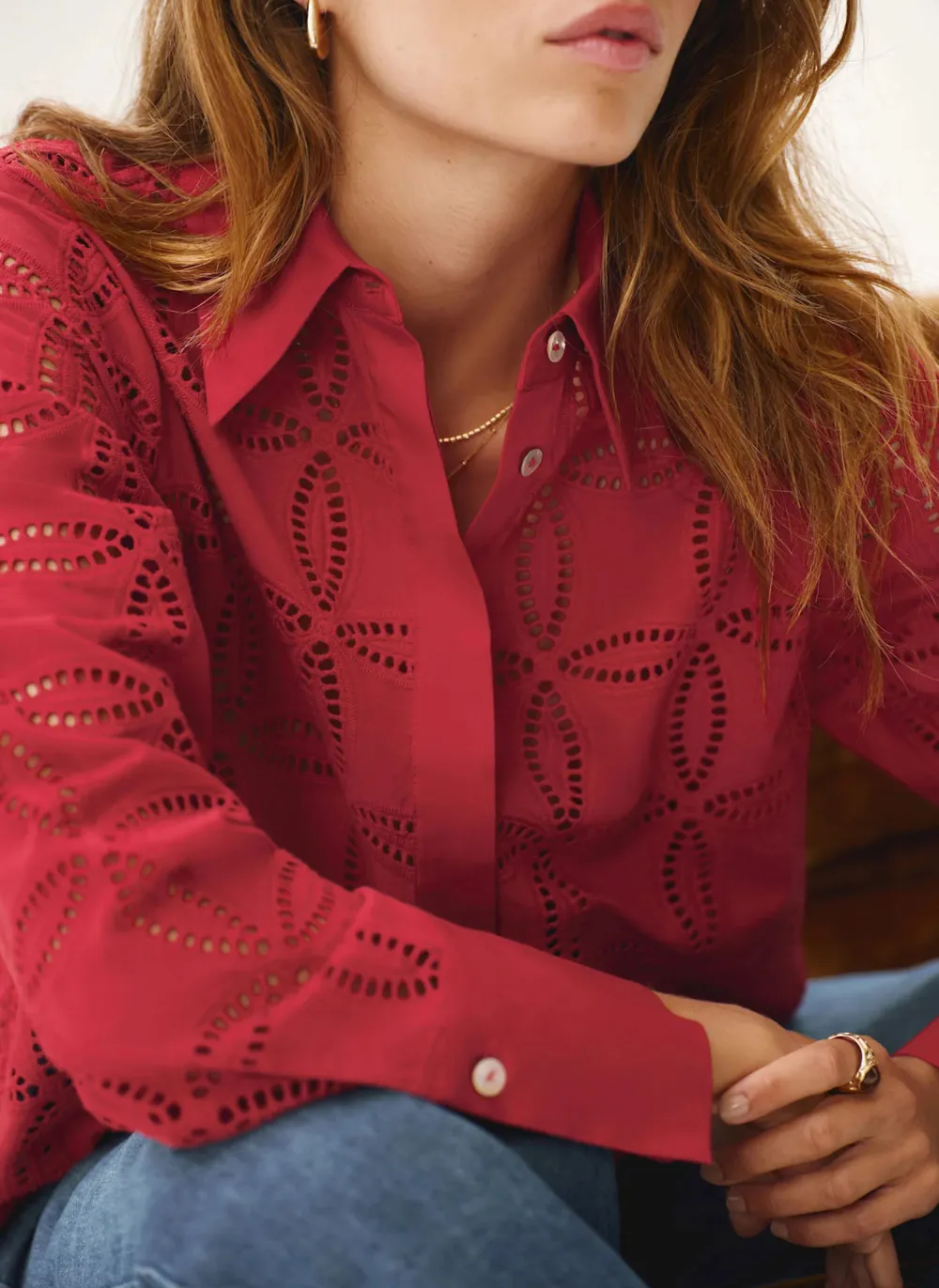 Casual Style Broderie Cropped Shirt