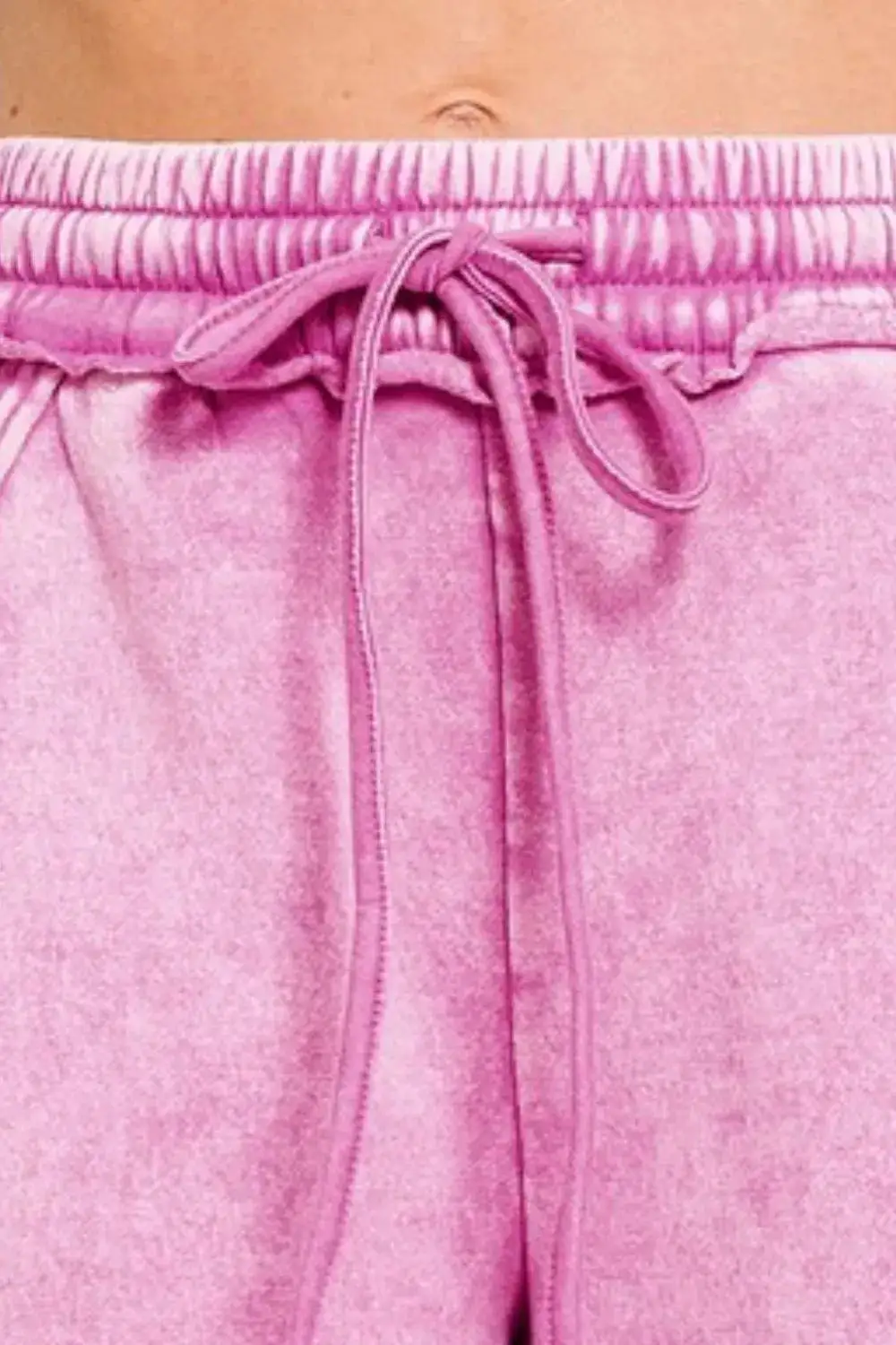 Relaxed Acid Wash Fleece Drawstring Shorts with Pockets