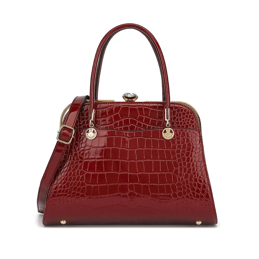 Croco Patent Satchel Bag
