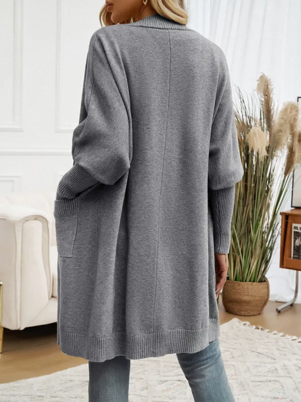 Women’s Long Sleeve Knee-Length Cardigan with Pockets