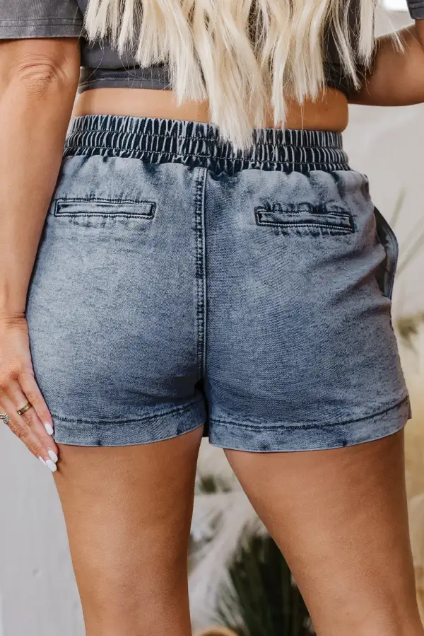 Drawstring High Waist Pocketed Denim Shorts