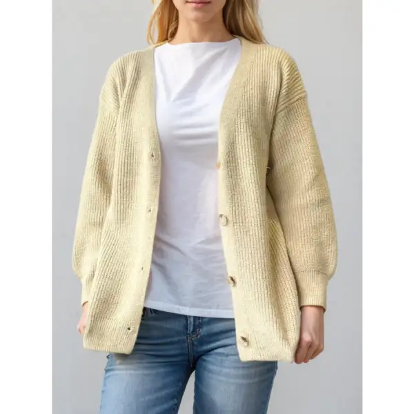 Button Down V Neck Long Sleeve Cardigan