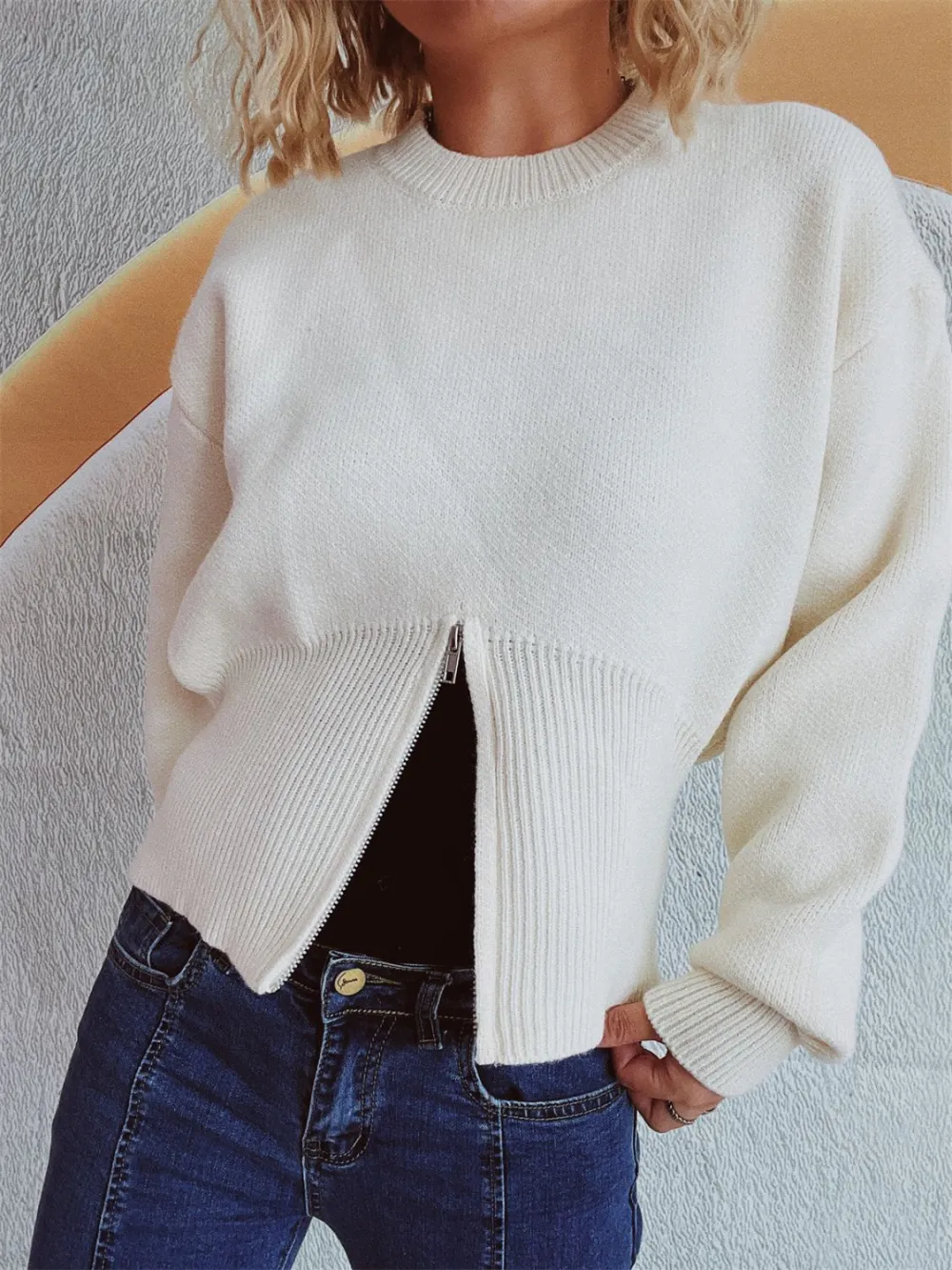 Round Neck Half Zip Long Sleeve Sweater -Ships 10/11