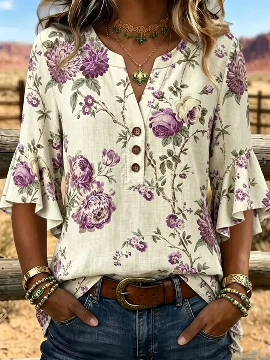 Women'S Casual Printed Hollow Top