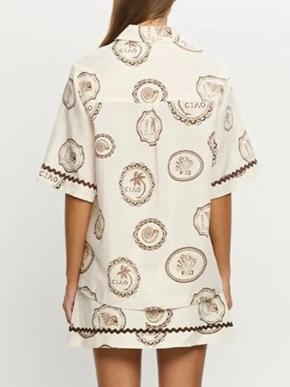 Fluid Button Front Printed Detail Coordinated Set