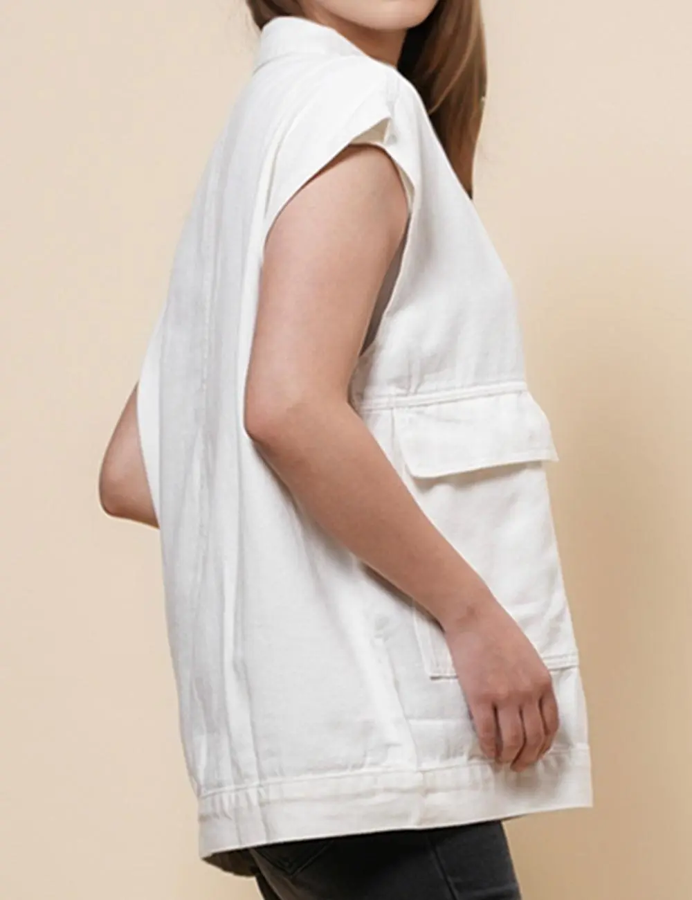 Button Front Turndown Collar Sleeveless Denim Vest