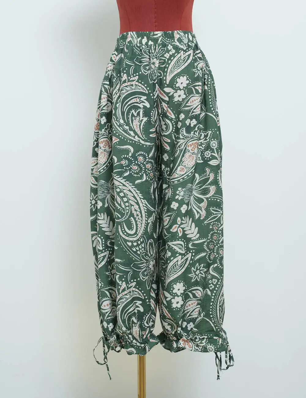 Paisley Drawstring Hem Lantern Leg Pants