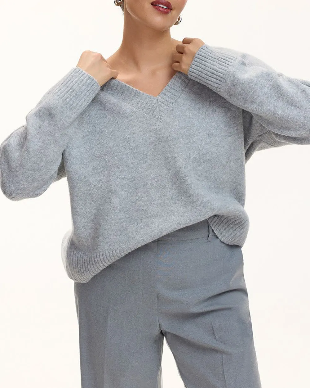 Plush Soft Long-Sleeve V-Neck Sweater