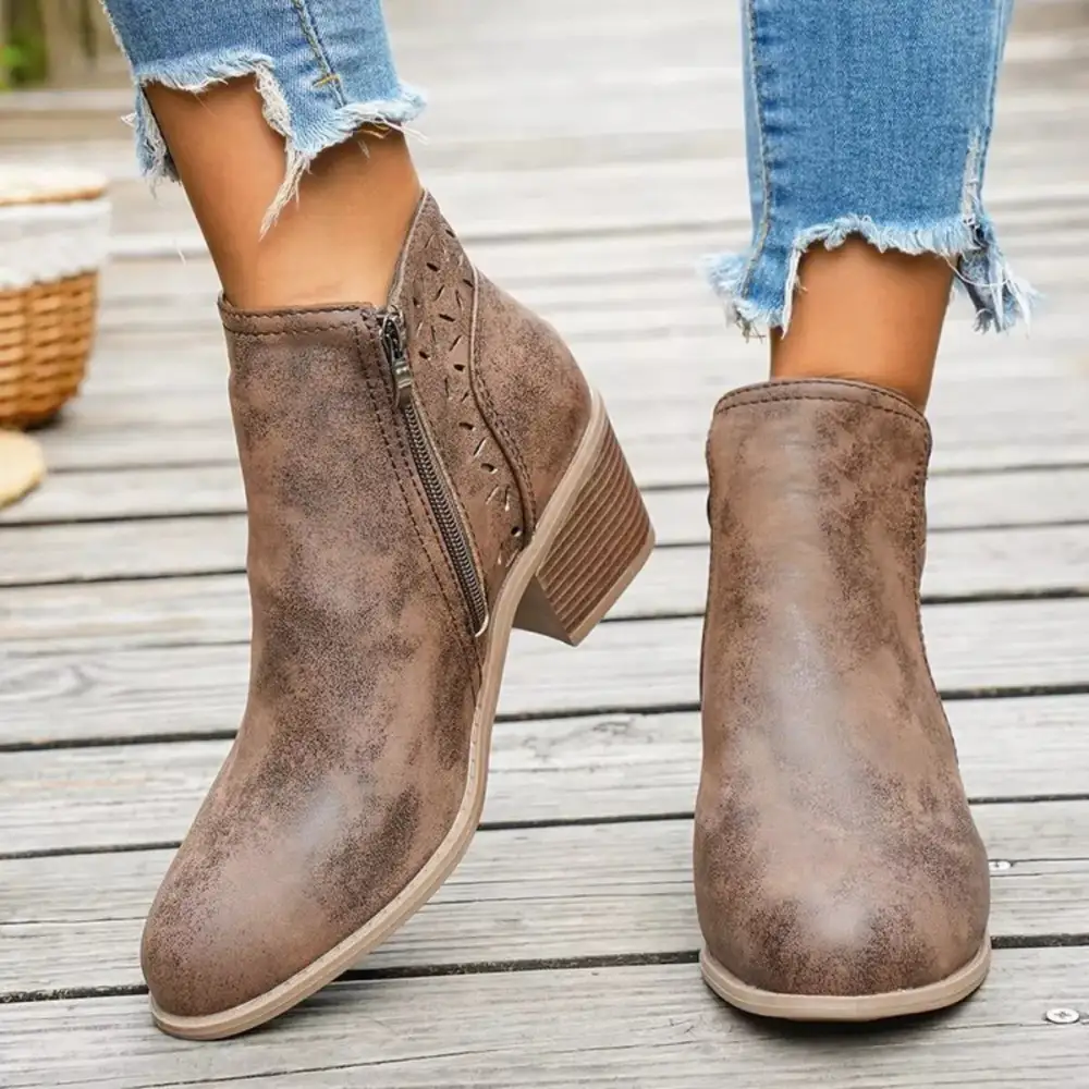 Block-Heel Ankle Boots With Cutout Detail