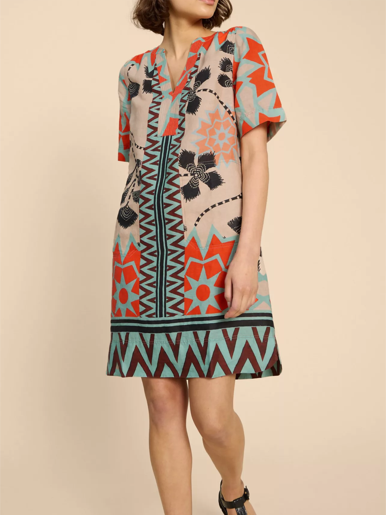 June Floral and Geometric Linen Dress