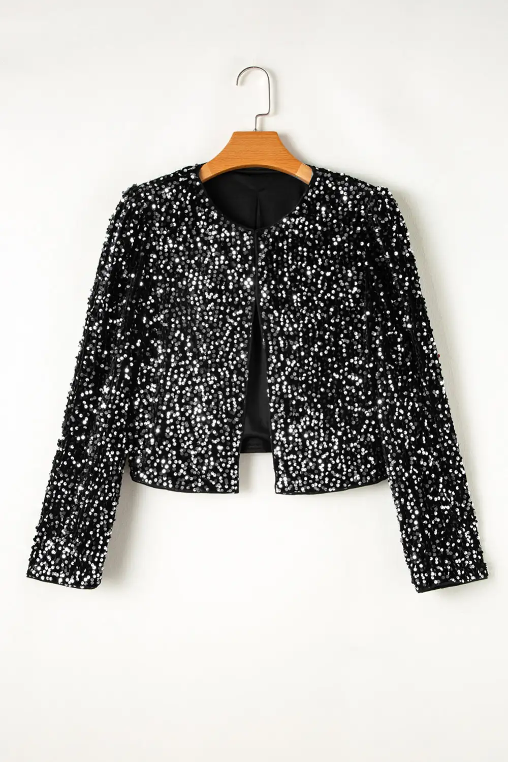 Sequin Open-front Long-sleeve Jacket
