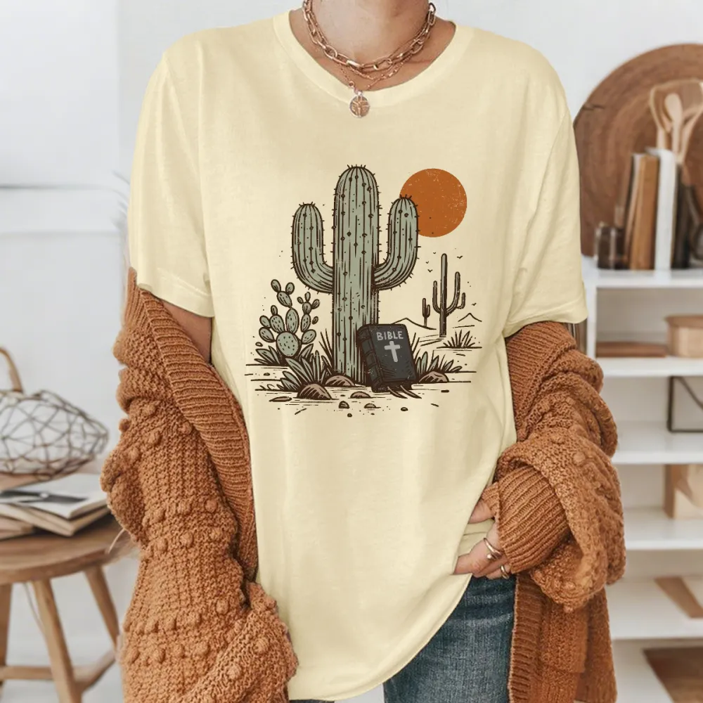An Orange Circular Sun Western Pattern In The Distance Casual T-Shirt