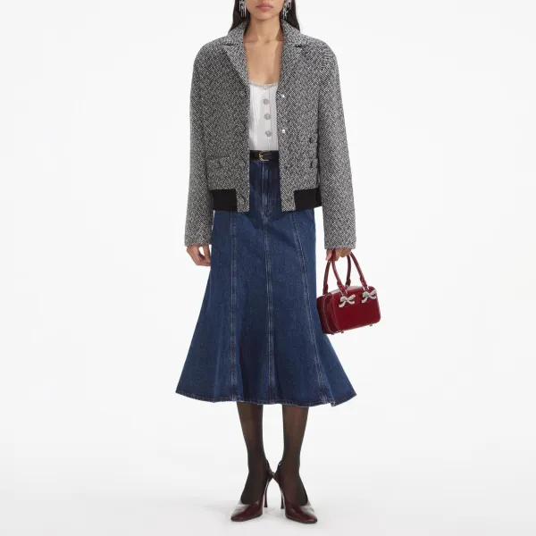 Black Herringbone Bomber Jacket