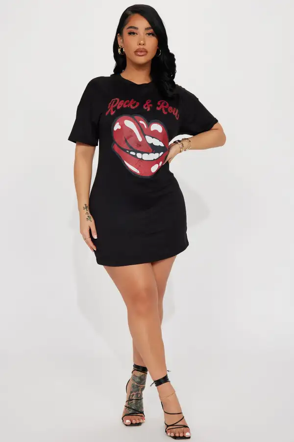 Rock and Rolling T-Shirt Dress - Black