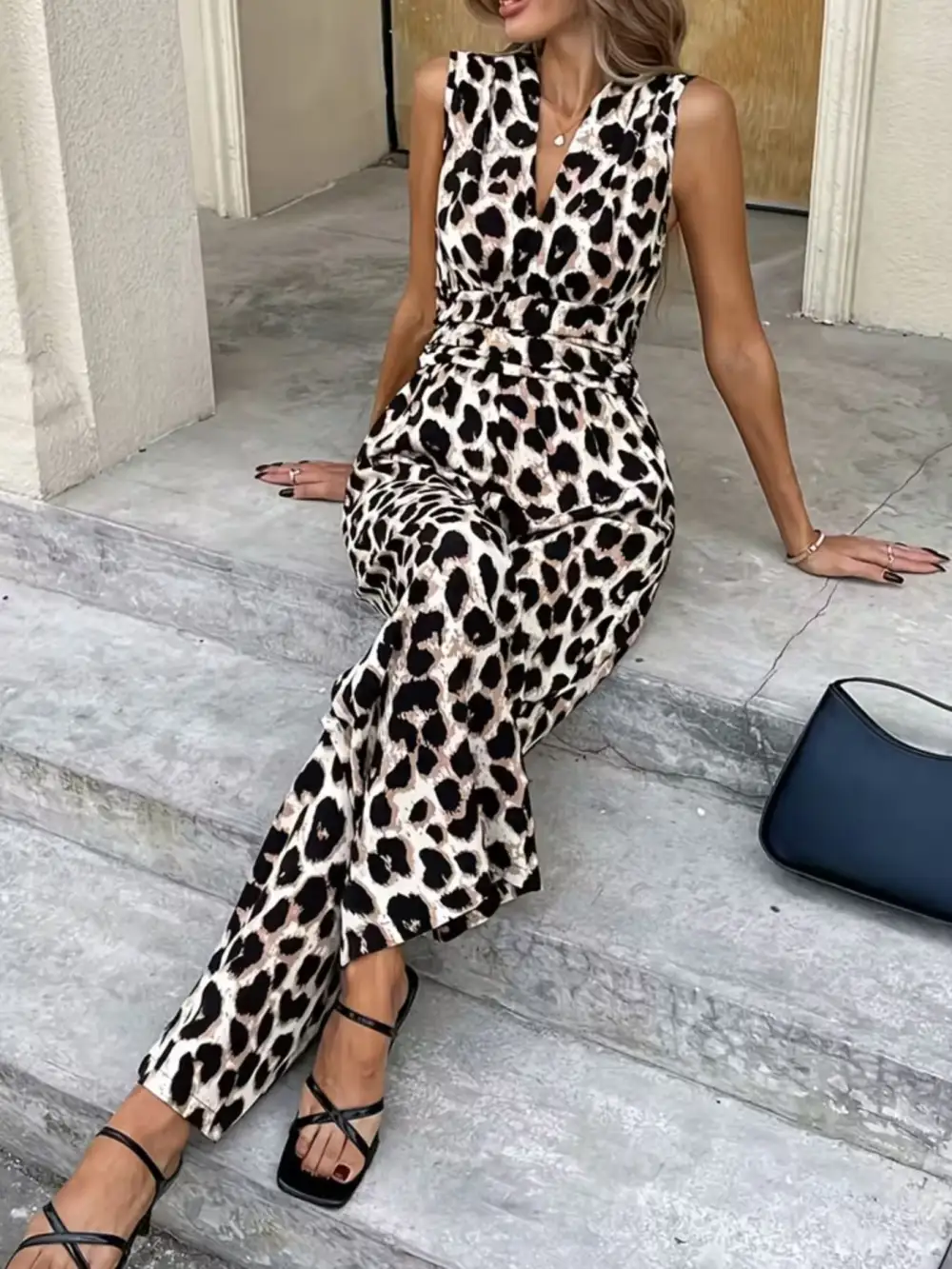 Leopard Print Wide Leg Jumpsuit