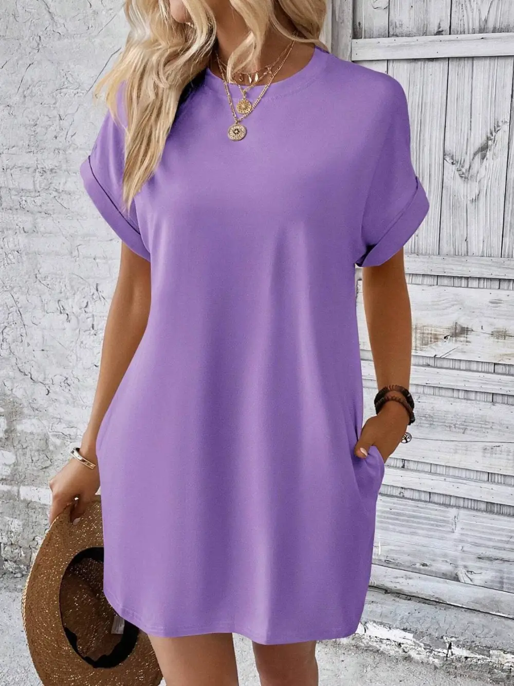 Easy Fit Round Neck Short Sleeve Mini Dress