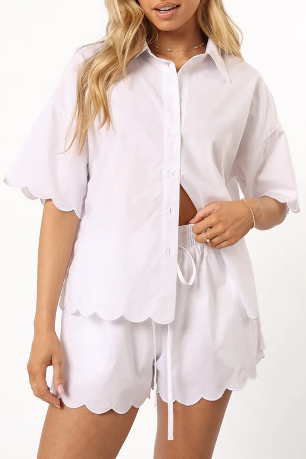 KATY SHORT SLEEVE BUTTON UP - WHITE