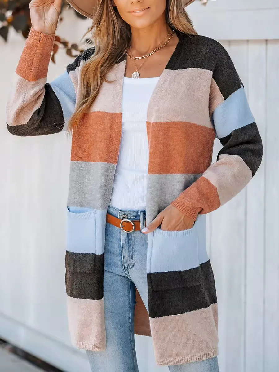 Women's casual striped cardigan