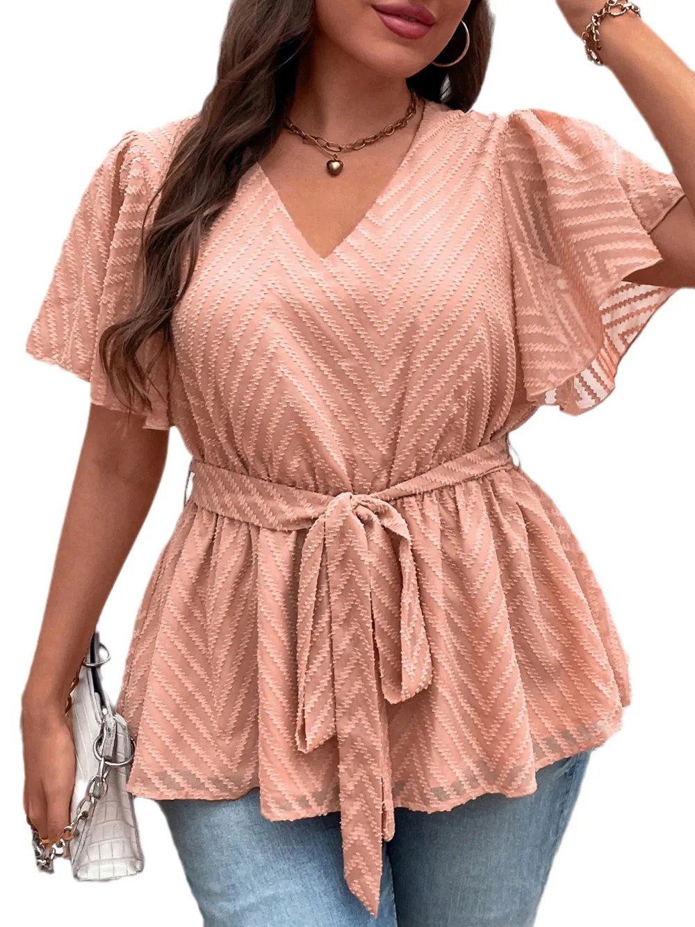 Loose Large Size Temperament V Neck Top Half Sleeve