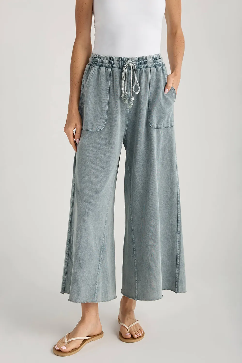 Easel Wide Leg Knit Pants - ash