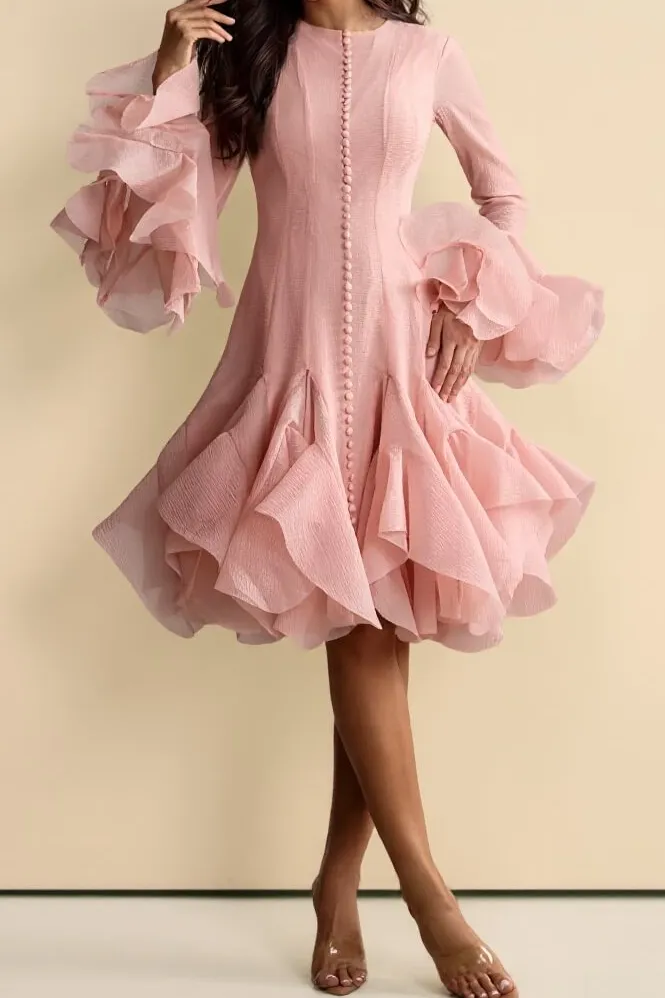 Elegant Ruffle Trimmed Bell Sleeve Willow Midi Dress