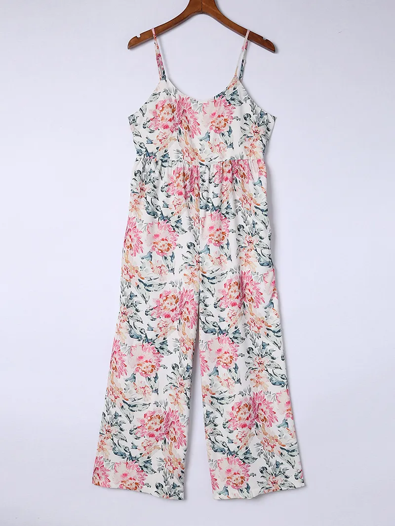 Strap floral casual jumpsuit