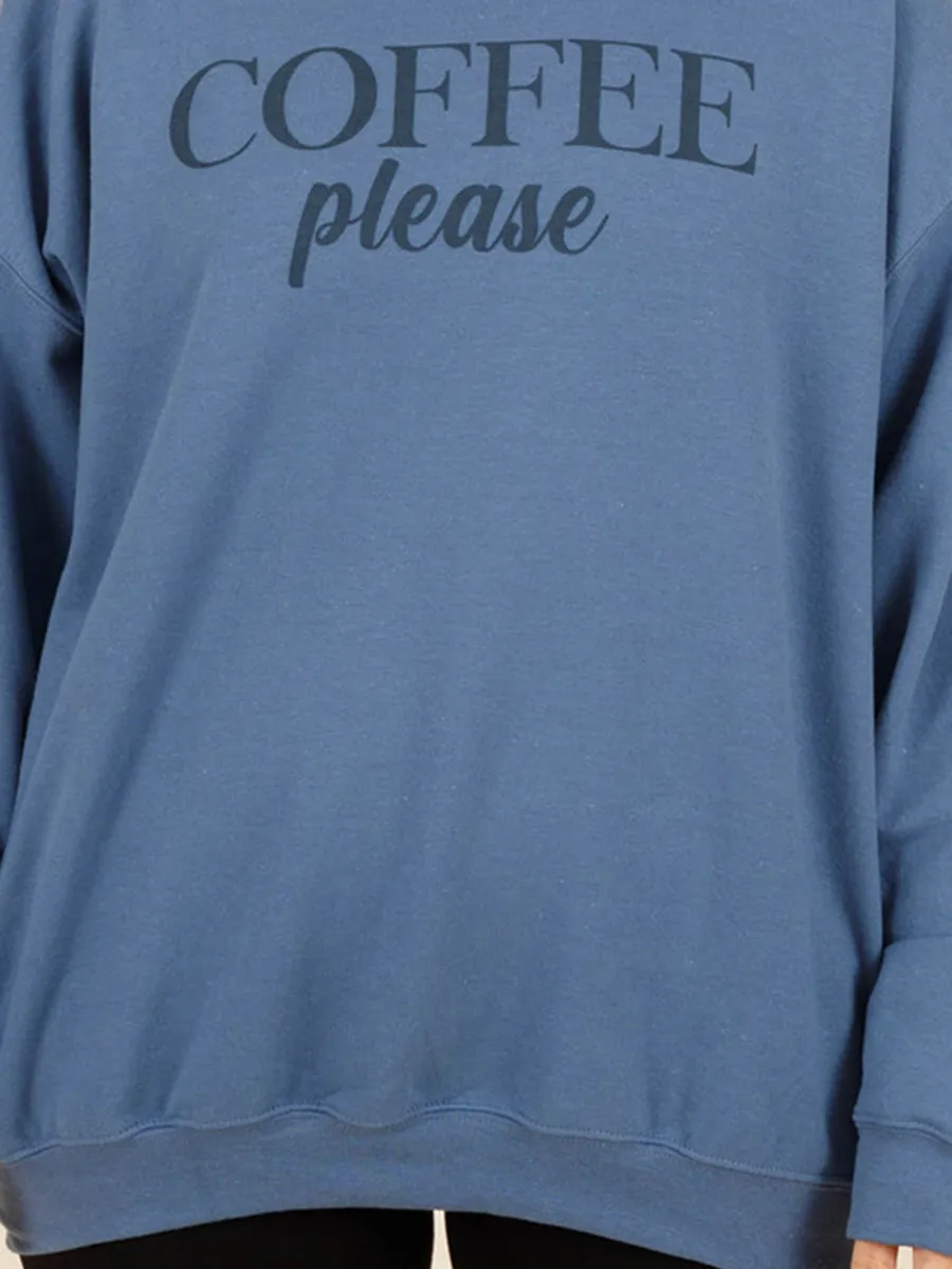 Letter Printed Blue Loose Fitting Hoodie