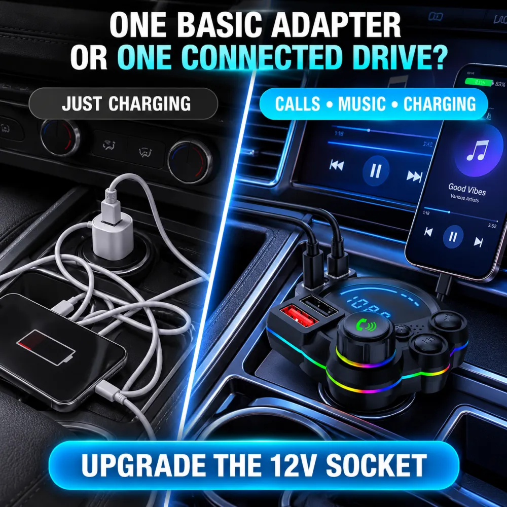 Universal Dual-Port Car FM Bluetooth Transmitter – Wireless Music, Hands-Free Calling & Dual USB Charger